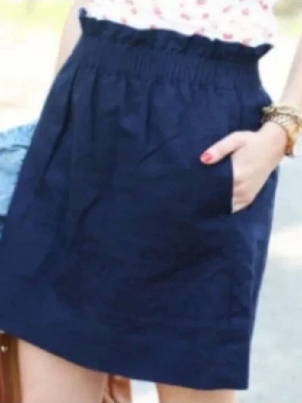 J. Crew Navy Elastic Ruffle-Waist Mini Skirt
